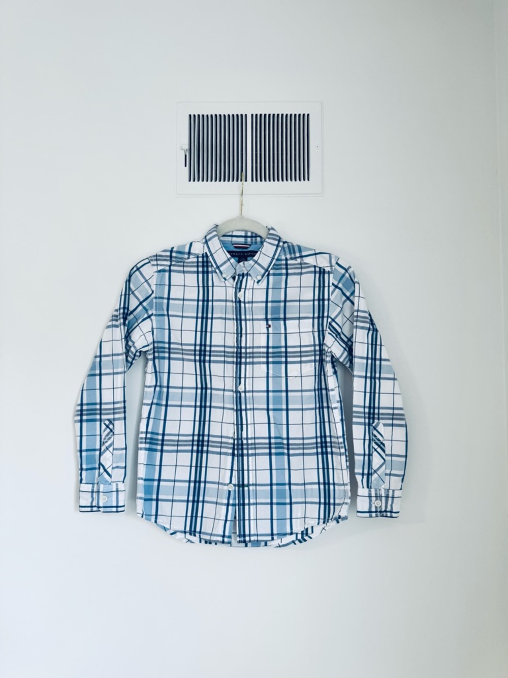 Tommy Hilfiger White and Blue Plaid Button-Down Shirt